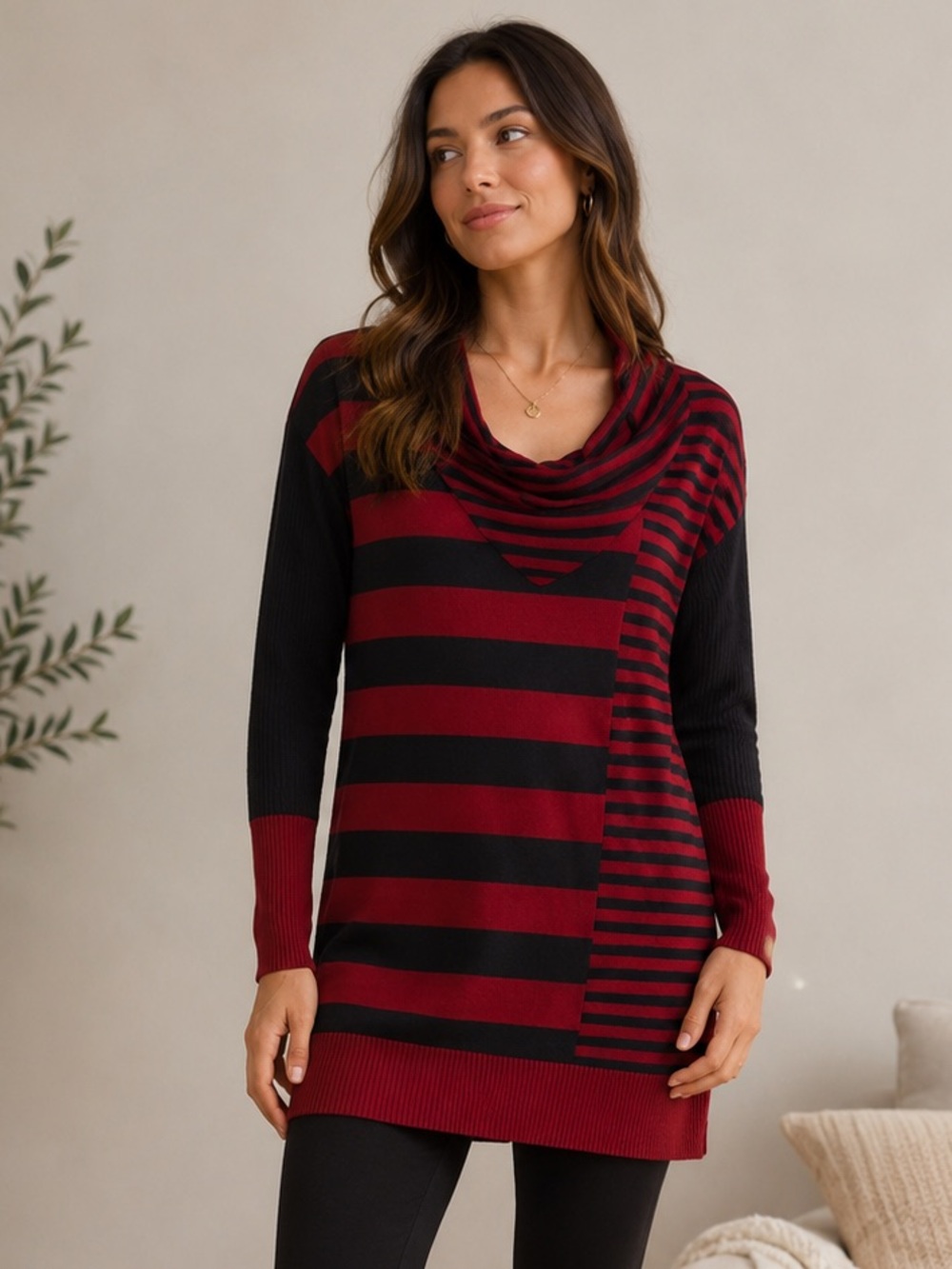 Take 50% OFF- Women’s Striped Red and Black Sweater, Size-XL